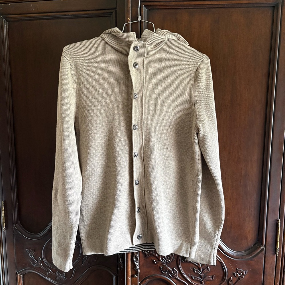 Gap Men’s Beige Hooded Knit Cotton Cardigan size Medium